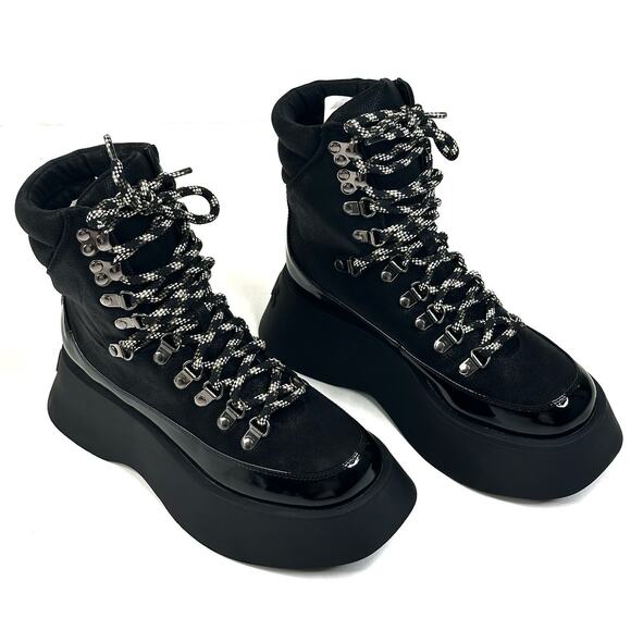 Circus NY by Sam Edelman Gail Black Lace-up Hiker Platform Boots Womens 6M New - Picture 1 of 13